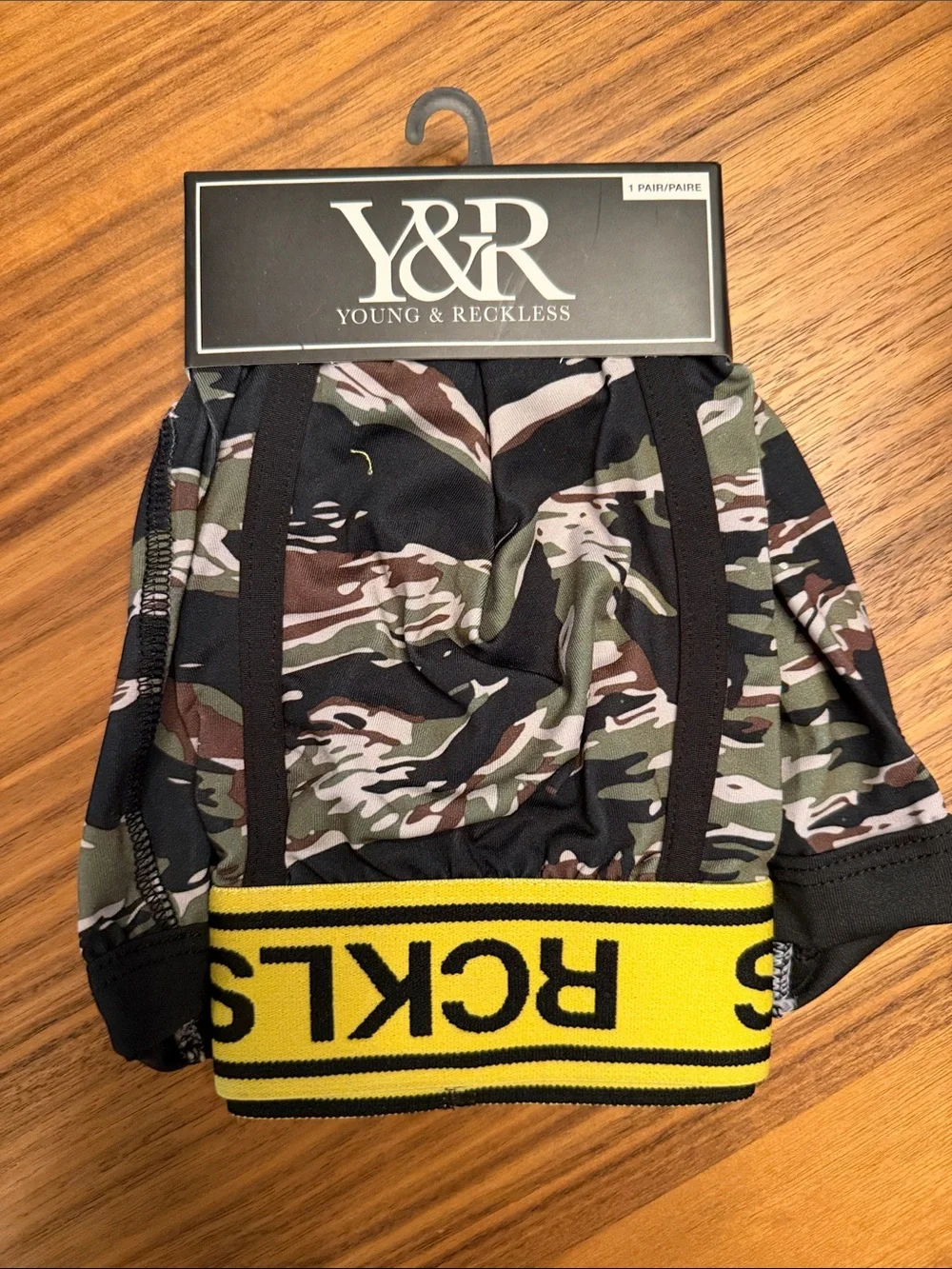 Young & Reckless Camo Boxer Briefs with Yellow Branded Waistband